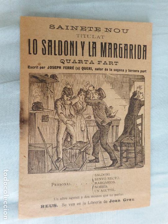 Antiquarische B&uuml;cher: JOSEPH FERRE. SAINETE NOU LO SALDONI Y LA MARGARIDA. LIBRERIA JOAN GRAU REUS TARRAGONA