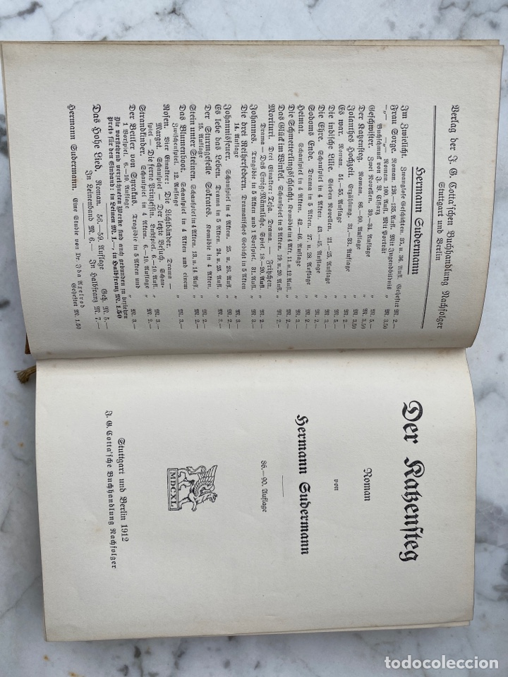 Libros antiguos: Der Katzensteg / Hermann Sudermann. 1912 - Foto 3