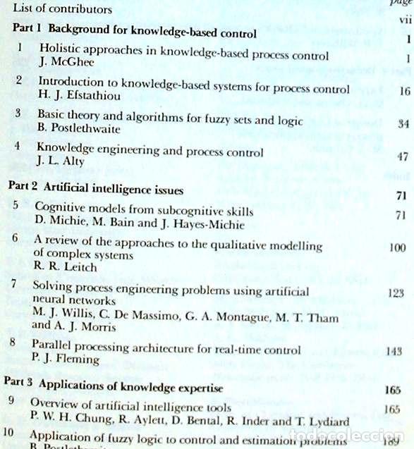 Libros antiguos: KNOWLEDGE-BASED SYSTEMS FOR INDUSTRIAL CONTROL - J. McGHEE / M. J. GRIMBLE 1990 - VER INDICE - Foto 3