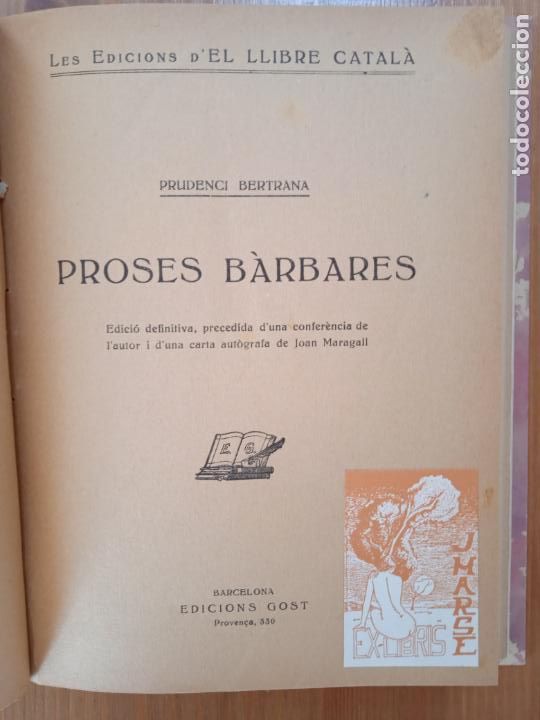 Libros antiguos: Proses Barbares. Prudenci Bertrana - Foto 1
