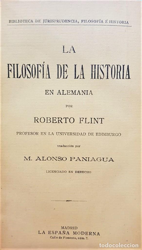 Antiquarische B&uuml;cher: FLINT, Roberto. La filosof&iacute;a de la historia en Alemania. Traducci&oacute;n de M. Alonso Paniagua.