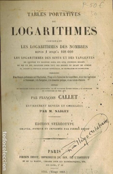 Libros antiguos: TABLES PORTATIVES DE LOGARITHMES - Foto 1