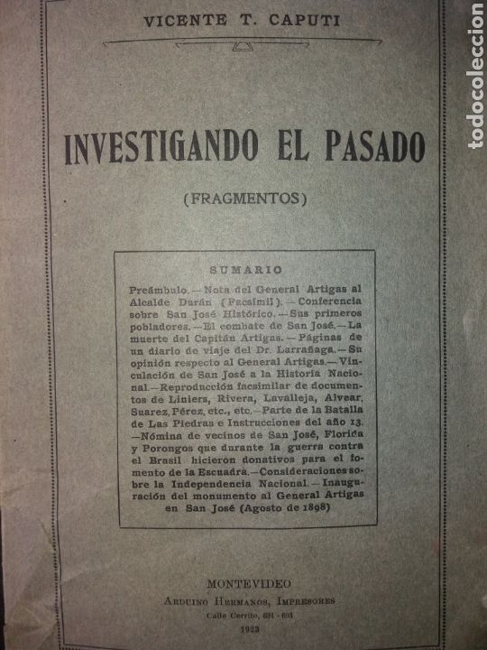Libros antiguos: Investigando El Pasado Vicente Caputi 1923 San Jose Ilustrado URUGUAY