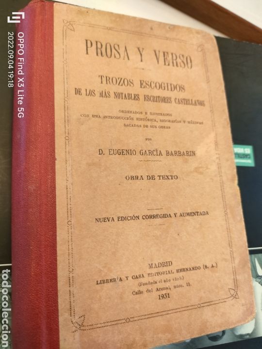 Old books: Prosa y verso Trozos escogidos de los notables escritores castellanos Eugenio Garc&iacute;a Barbarie 1931