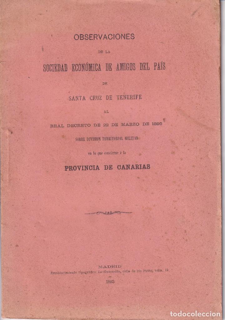 Libros antiguos: DIVISION TERRITORIAL MILITAR PROVINCIA DE CANARIAS 1893 TENERIFE