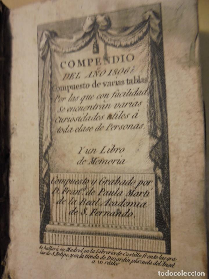 Libros antiguos: CALENDARIO. COMPENDIO DEL A&Ntilde;O 1806. - Foto 1