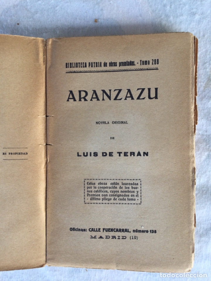 Libros antiguos: Ar&aacute;nzazu. Luis de Teran - Foto 2