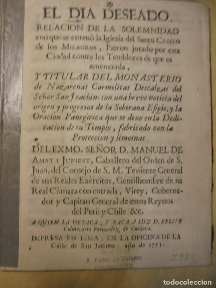 Libros antiguos: PER&Uacute;. AMAT Y JUNYENT. EL DIA DESEADO. LIMA, 1771 - Foto 1