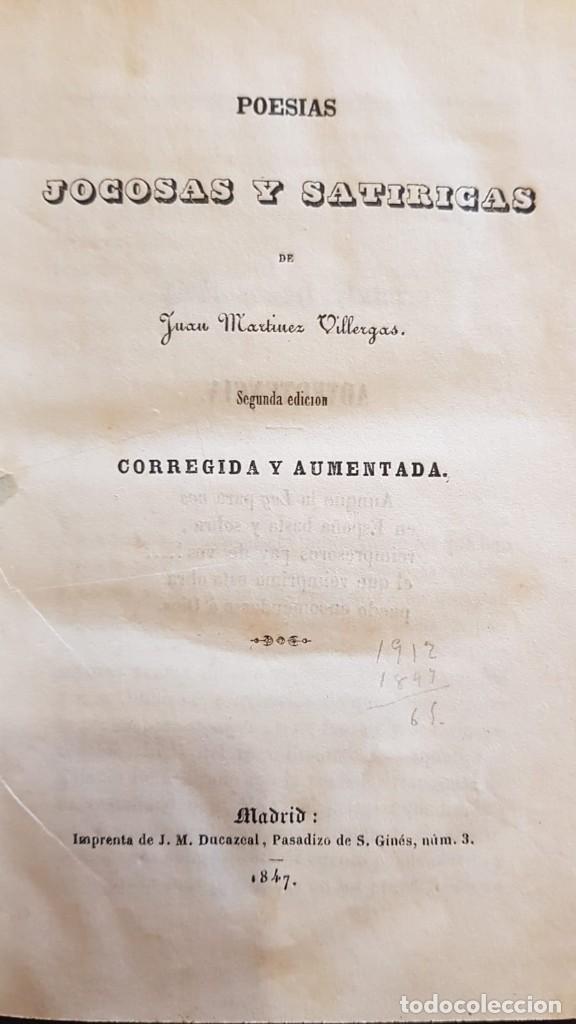Libros antiguos: MARTINEZ VILLEGAS, Juan. Poes&iacute;as jocosas y sat&iacute;ricas. Segunda edici&oacute;n corregida y aumentada.
