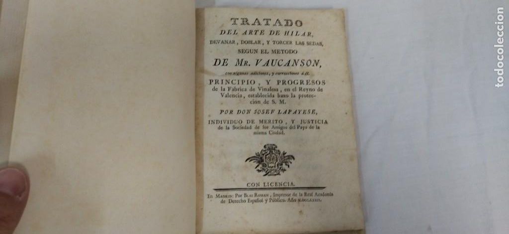 Libros antiguos: Tratado del arte de hilar - Foto 1