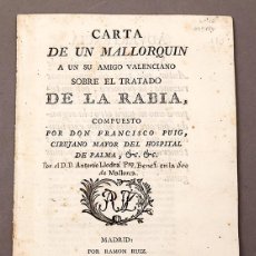 Libros antiguos: CARTA DE UN MALLORQUIN / SOBRE LA RABIA - 1791 - FRANCISCO PUIG. Lote 362601525