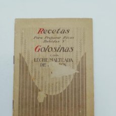Libros antiguos: RECETAS PARA PREPARAR RICAS BEBIDAS Y GOLOSINAS CON LECHE MALTEADA DE HORLICK. 1910.