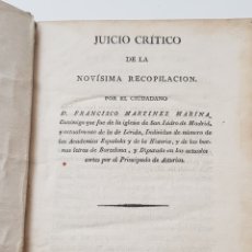 Libros antiguos: JUICIO CRITICO DE LA NOVISIMA RECOPILACION FRANCISCO MARTINEZ MARINA 1820 21X5. Lote 368188891