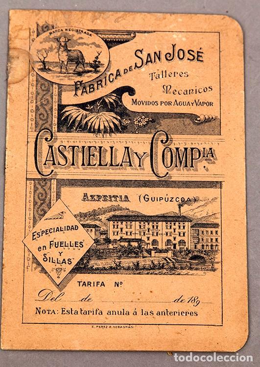 Libri antichi: CAT&Aacute;LOGO FUELLES Y SILLAS - AZPEITIA C. 1890 - CASTIELLA Y CIA.