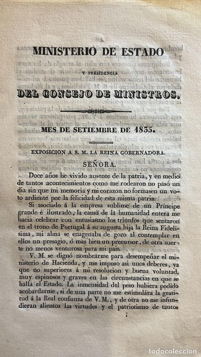 Libri antichi: MINISERIO de estado y presidencia del consejo de ministros Mes de Septiembre de 1835.