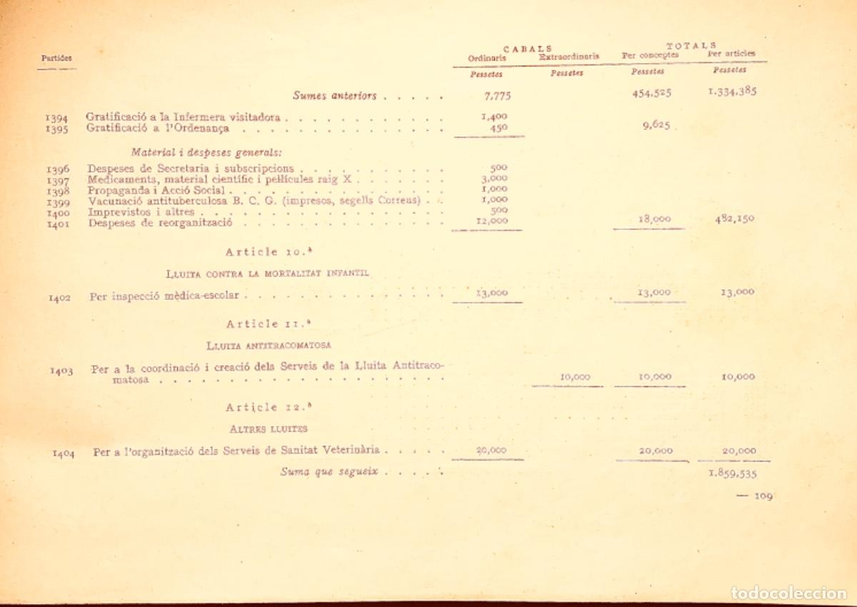Libros antiguos: Pressupuest de la Generalitat de Catalunya.1936 - Foto 4