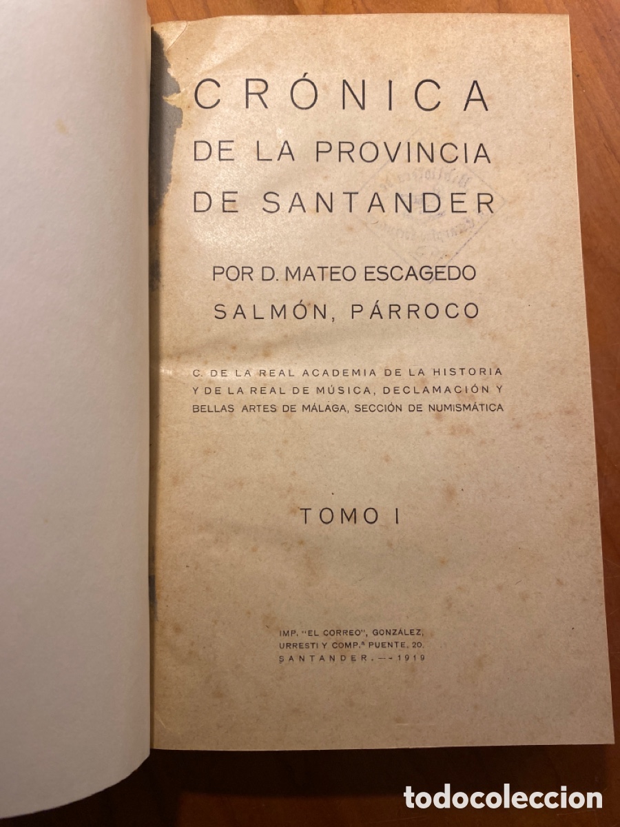 Libros antiguos: Cr&oacute;nica de la provincia de Santander. Tomo l - Foto 2