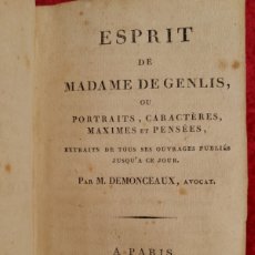 Libros antiguos: L-6724. ESPRIT DE MADAME DE GENLIS. M. DEMONCEAUX. CHEZ MARADAN, LIBRAIRE, A PARIS, 1806.. Lote 380470764