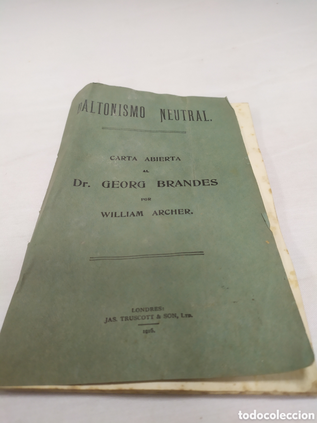 Libros antiguos: Daltonismo neutral. William Archer, 1916 - Foto 1