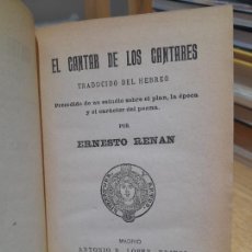 Libros antiguos: EL CANTAR DE LOS CANTARES, TRAD. ERNESTO RENAN, ED. ANTONIO LOPEZ, 1860 RARO.. Lote 381333224