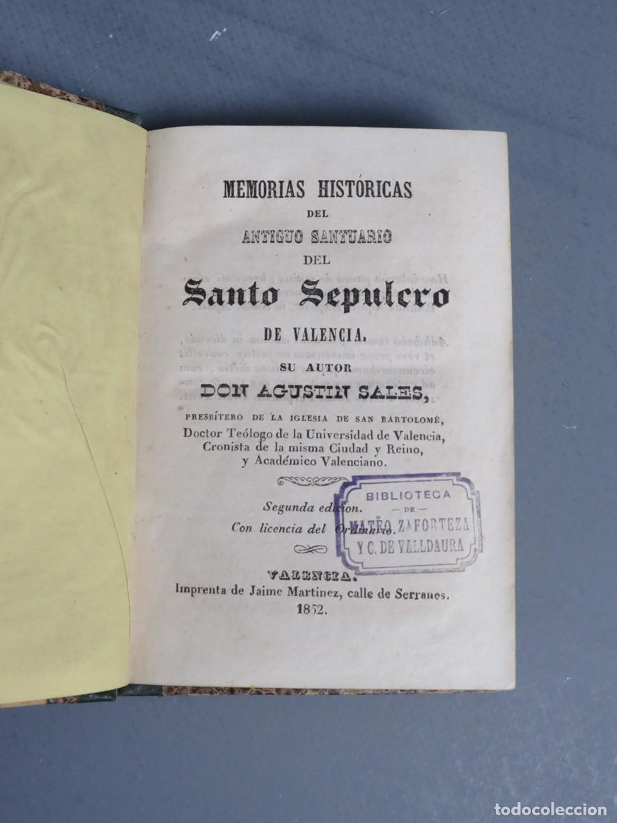 Old books: MEMORIAS HIST&Oacute;RICAS DEL ANTIGUO SANTUARIO DEL SANTO SEPULCRO DE VALENCIA.AGUST&Iacute;N DE SALES.1852