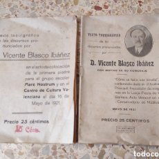 Libros antiguos: PAREJA DE TEXTOS TAQUIGRÁFICOS DISCURSOS PRONUNCIADOS POR VICENTE BLASCO IBÁÑEZ - VALENCIA 1921 -. Lote 383622189