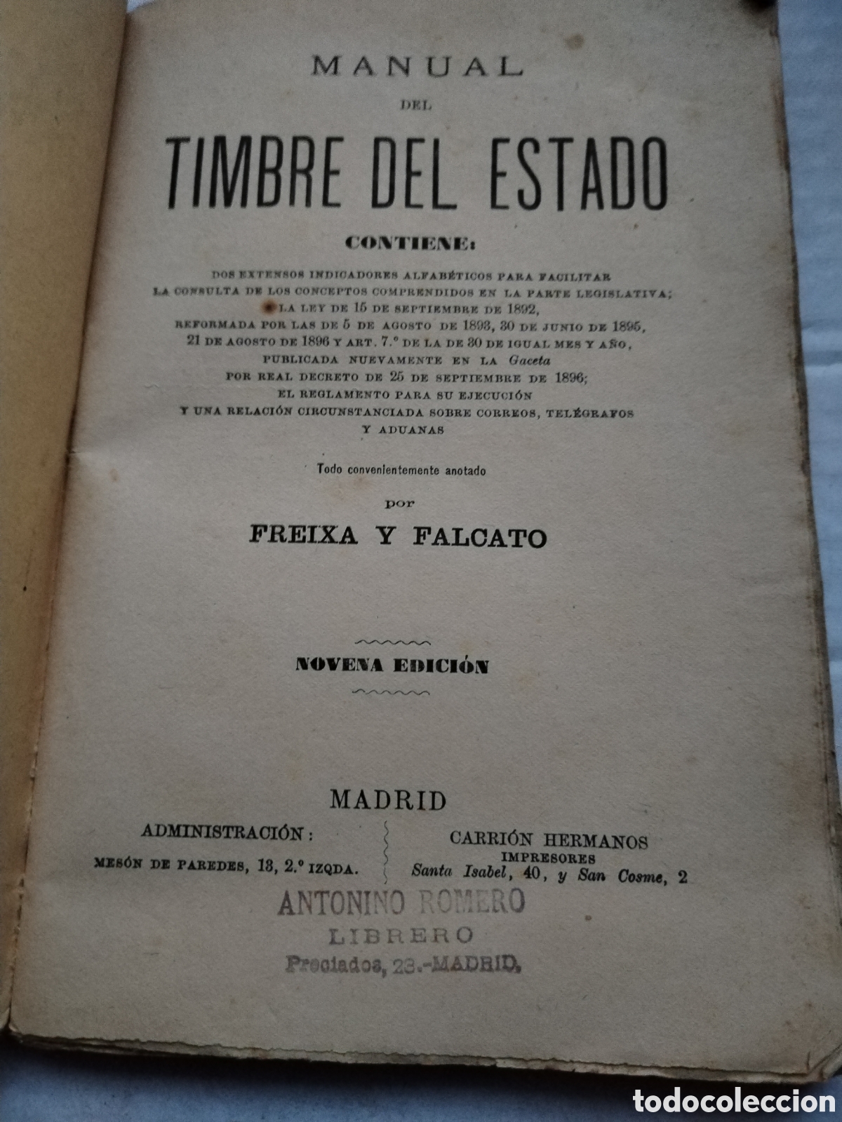 Libros antiguos: MANUAL DEL TIMBRE DEL ESTADO 1896 - Foto 2