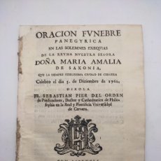 Libros antiguos: ORACIÓN FÚNEBRE REYNA MARÍA AMÀLIA AÑO 1760 CERVERA. Lote 385762219