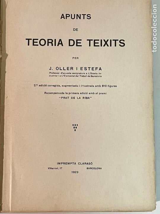 Libros antiguos: LIBRO - APUNTS DE TEORIA DE TEIXITS PER J.OLLER I ESTEFA - Foto 1