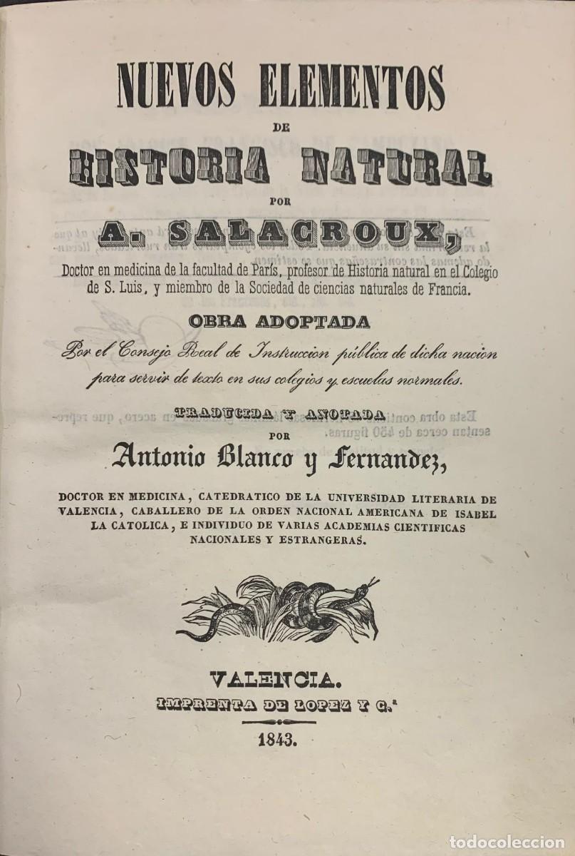 Libros antiguos: Nuevos Elementos de Historia Natural. A. Salacroux - Foto 1