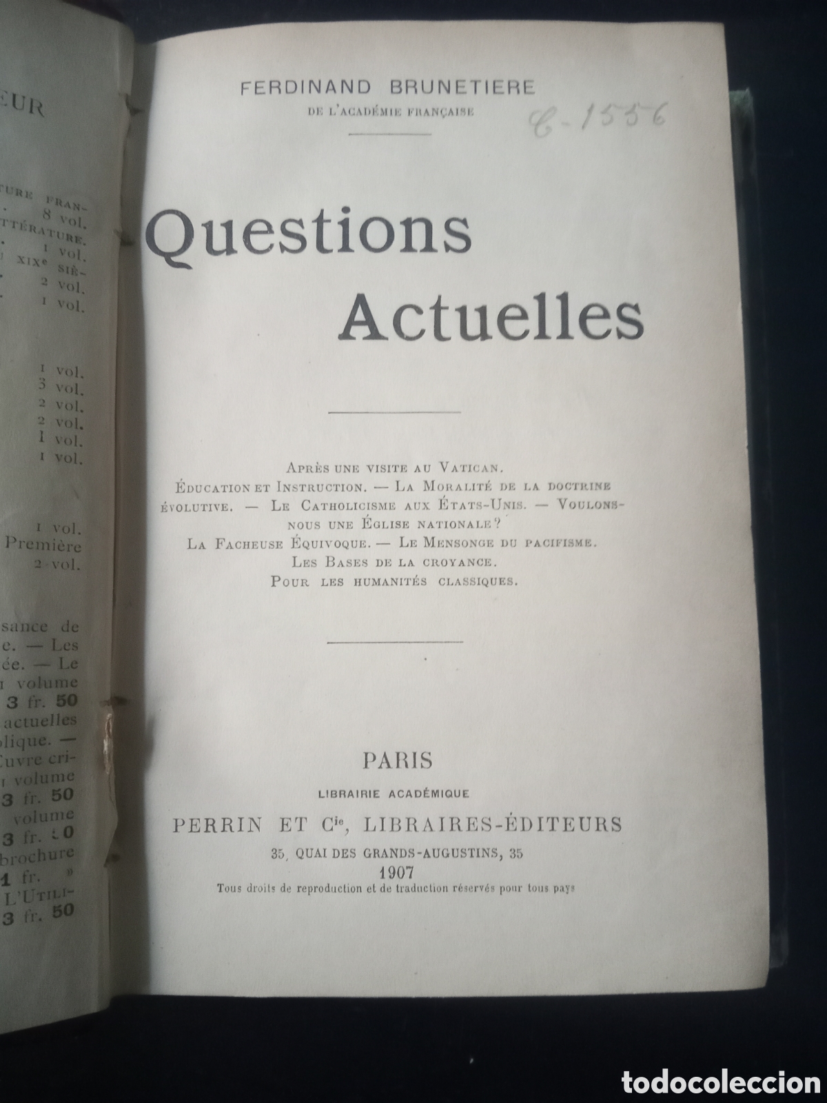 Libros antiguos: Questions Actuelles. Brunetire Ferdinand. 1907 - Foto 3