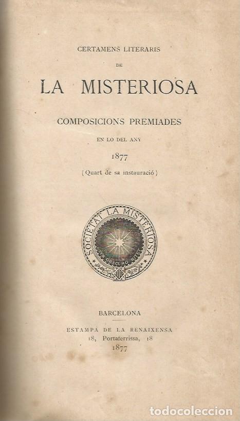 Libros antiguos: CERTAMENS LITERARIS DE LA MISTERIOSA-1877- - Foto 1