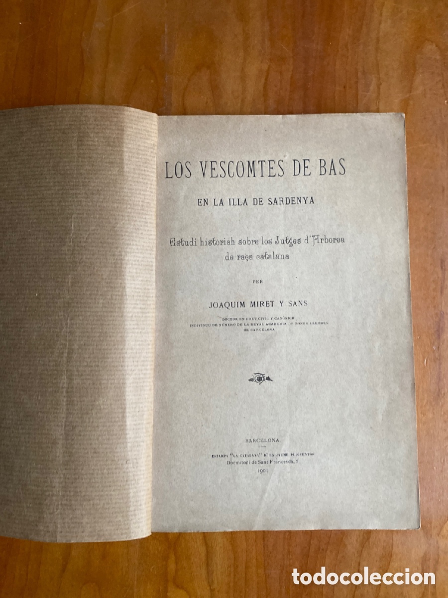 Libros antiguos: Los Vescomptes de Bas en la Illa de Sardenya.1901 - Foto 1