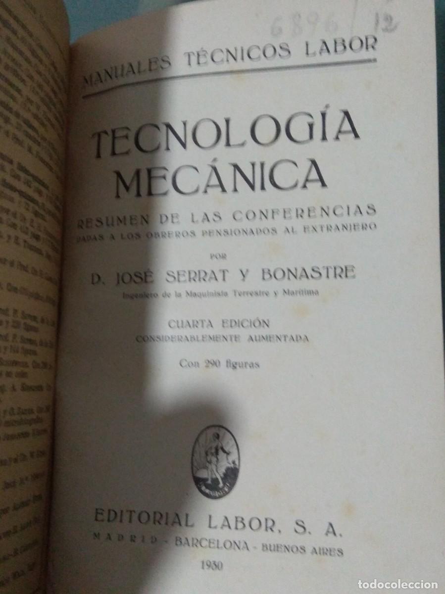 Libros antiguos: TECNOLOGIA MECANICA. - Foto 2