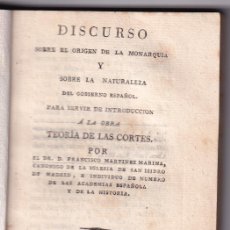 Libros antiguos: FRANCISCO MARTÍNEZ MARINA: DISCURSO SOBRE EL ORIGEN DE LA MONARQUÍA. MADRID, 1813. ASTURIAS