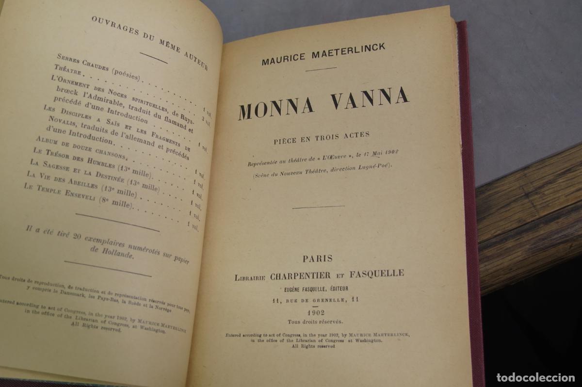 Libros antiguos: 1902.- Monna Vanna. Maurice Maeterlinck - Foto 2