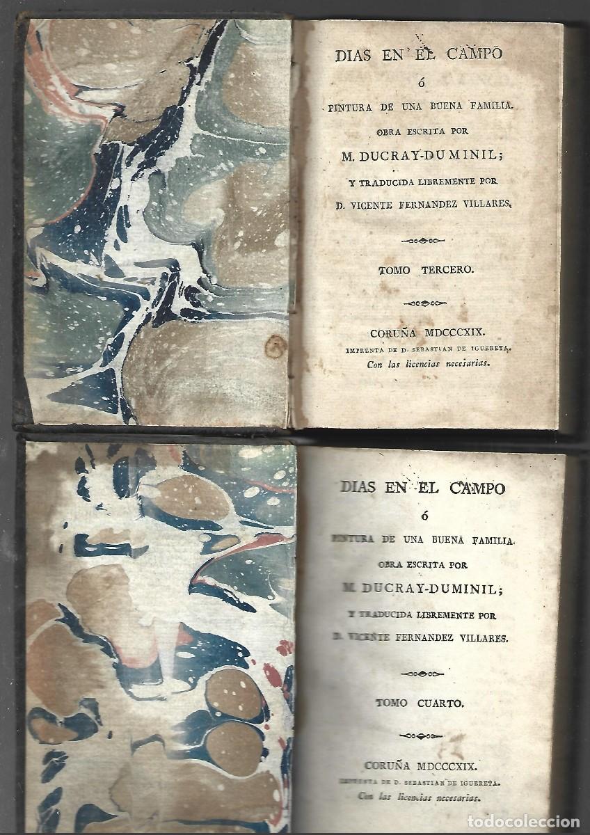 Old books: DUCRAY DUMINIL,,DIAS EN EL CAMPO O PINTURA DE UNA BUENA FAMILIA, tomos 3 y 4, 1819