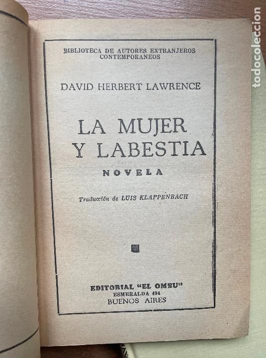 Libros antiguos: LA MUJER Y LA BESTIA, David Herbert Lawrence - Foto 2