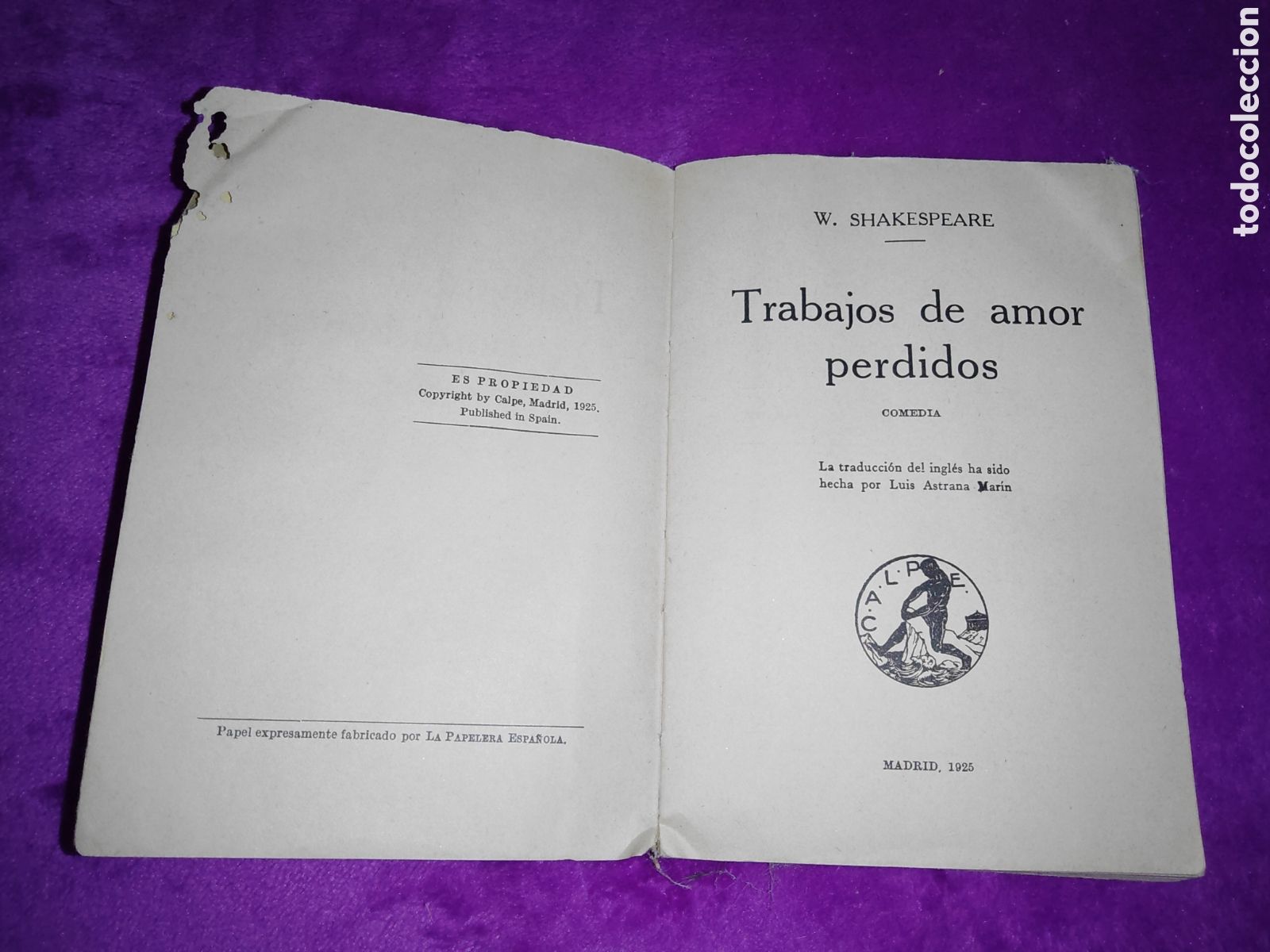 Libros antiguos: TRABAJOS DE AMOR PERDIDOS W.SHAKESPEARE A&Ntilde;O 1925 - Foto 3