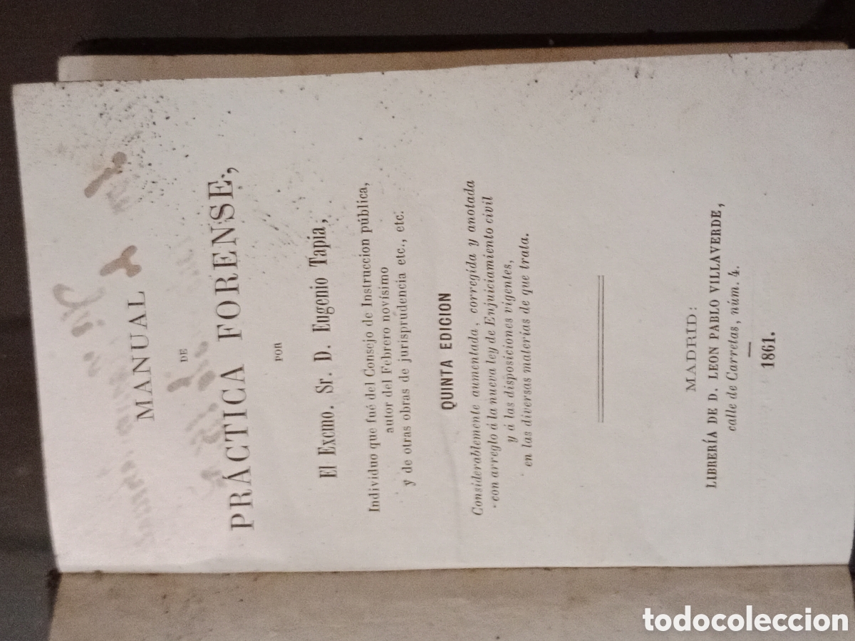 Libros antiguos: Manual de pr&aacute;ctica forense de Eugenio Tapia - Foto 2