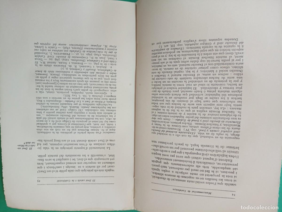 Libros antiguos: Antiguo libro El Dret Catal&agrave; i la Codificaci&oacute;. Mancomunitat de Catalunya. Barcelona 1919. - Foto 3