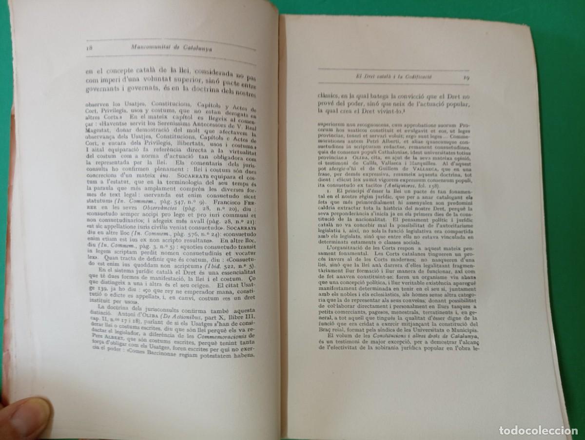 Libros antiguos: Antiguo libro El Dret Catal&agrave; i la Codificaci&oacute;. Mancomunitat de Catalunya. Barcelona 1919. - Foto 4