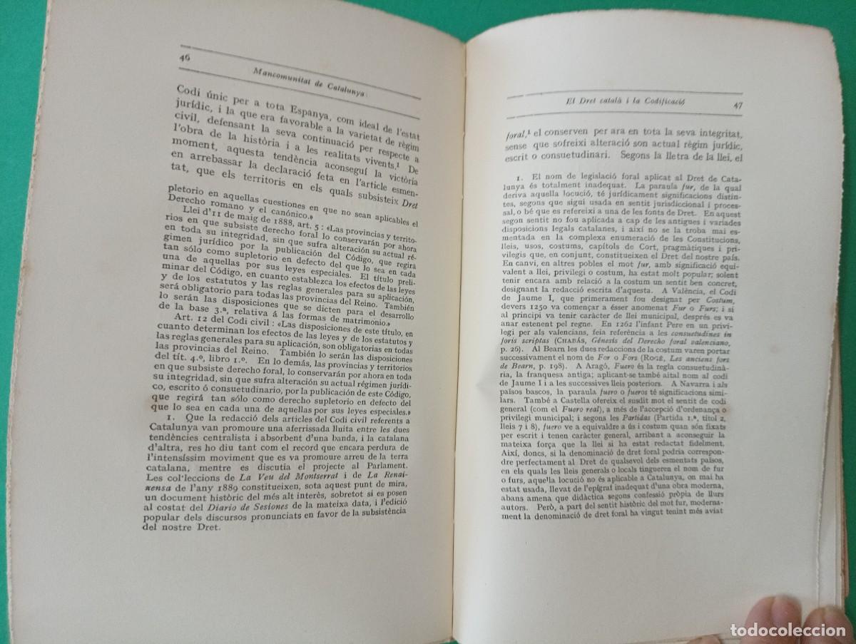 Libros antiguos: Antiguo libro El Dret Catal&agrave; i la Codificaci&oacute;. Mancomunitat de Catalunya. Barcelona 1919. - Foto 5