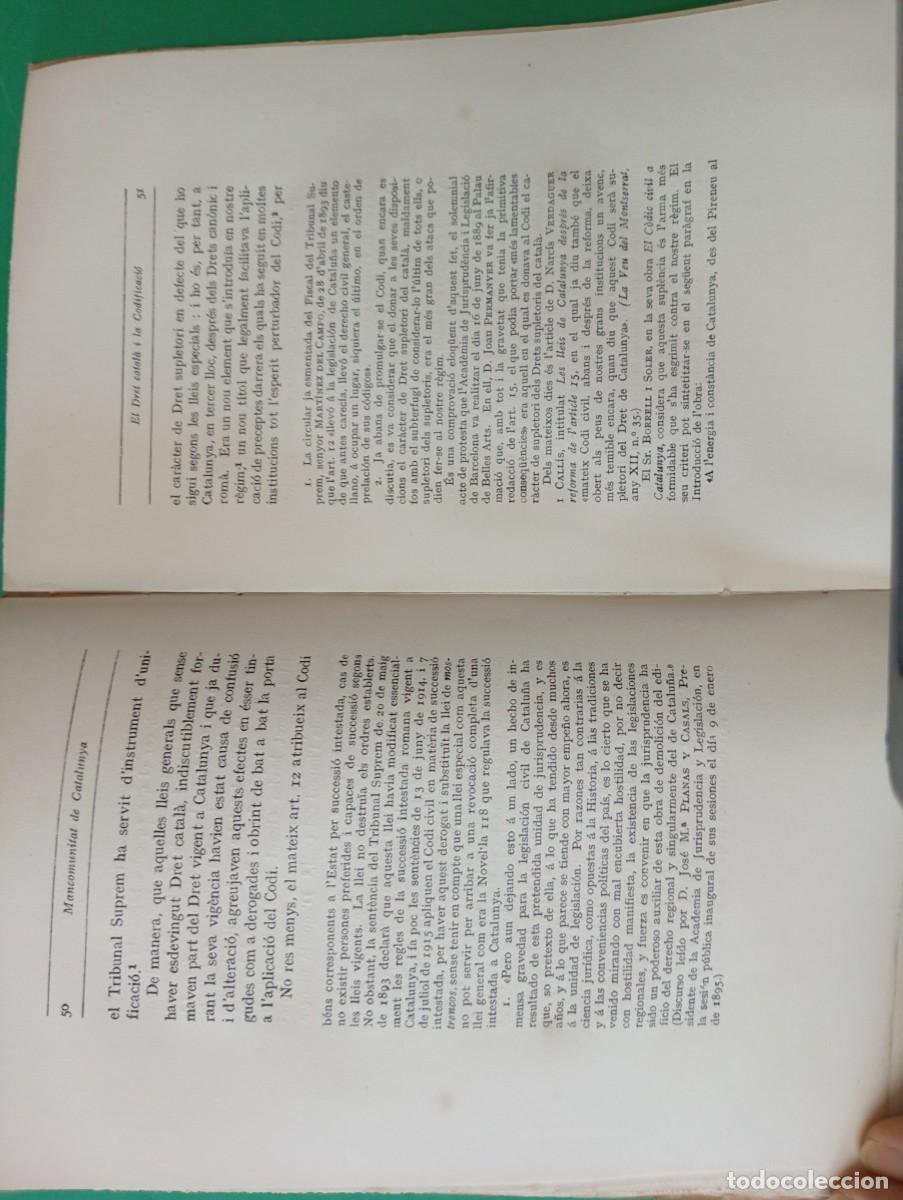 Libros antiguos: Antiguo libro El Dret Catal&agrave; i la Codificaci&oacute;. Mancomunitat de Catalunya. Barcelona 1919. - Foto 6