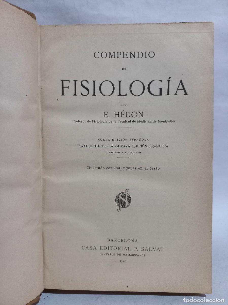 Libros antiguos: E. H&eacute;don - Compendio de Fisiolog&iacute;a - 1921 - Foto 3