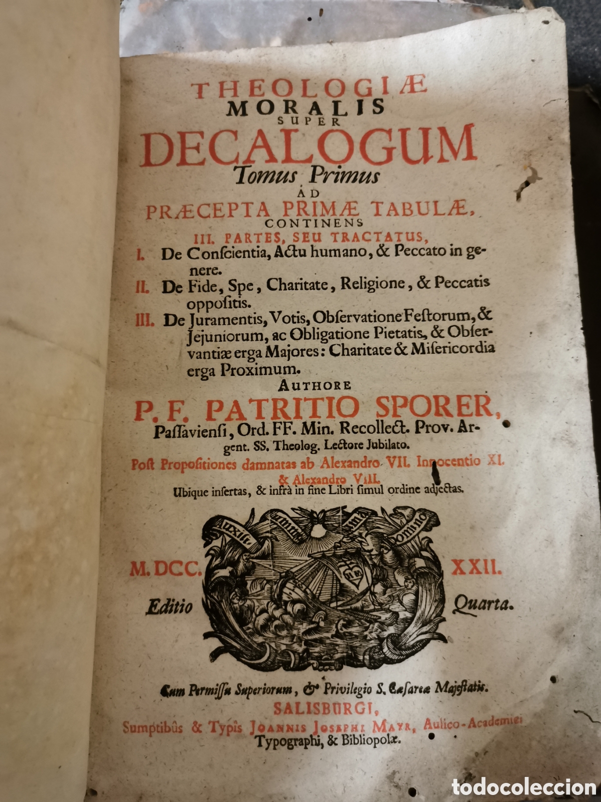 Libros antiguos: Theologia e decalogum 1722 - Foto 1