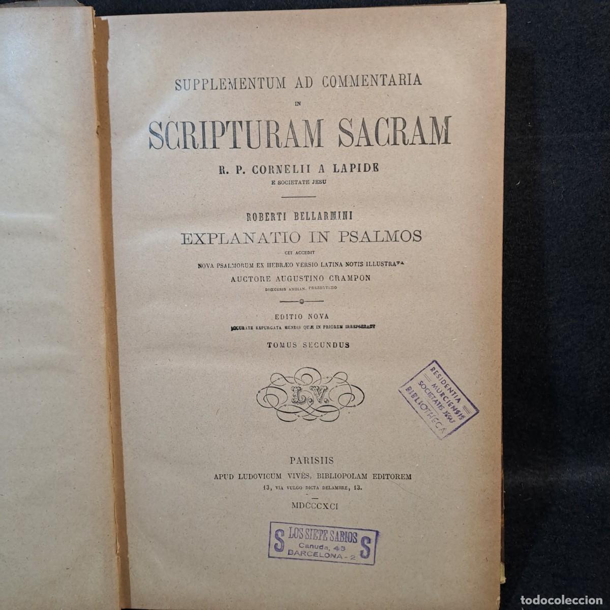 Libros antiguos: SCRIPTURAM SACRAM - R. P. CORNELLI A LAPIDE - ROBERTI BELLARMINI - 2 TOMOS - PARIS 1891 / 23.192 - Foto 6
