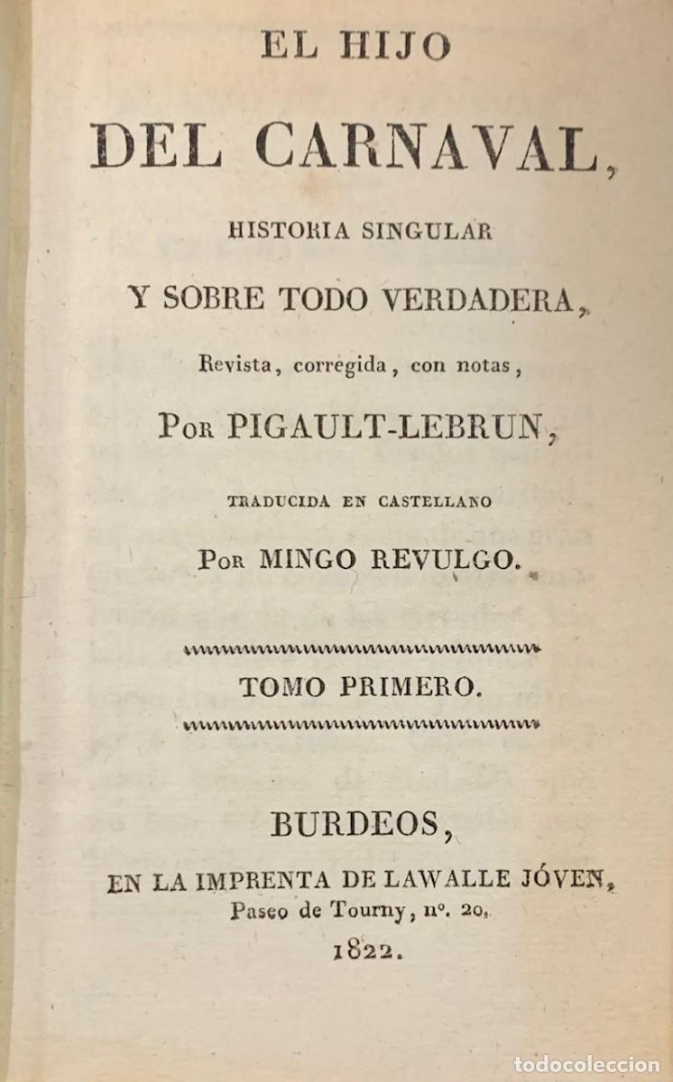 Libros antiguos: El Hijo del Carnaval. Pigault - Lebrun - Foto 2