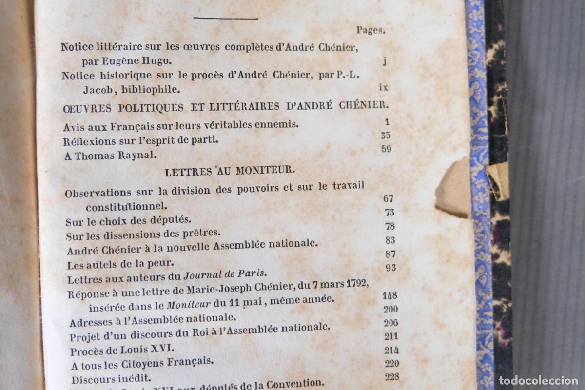 Libros antiguos: Oeuvres en prose de Andr&eacute; Ch&eacute;nier - Librairie de Charles Gosselin 1840 - Foto 11