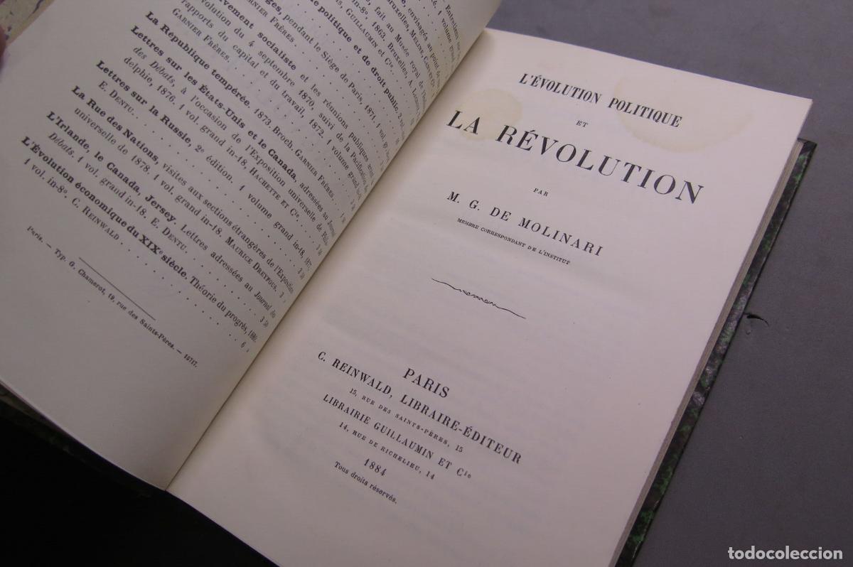 Libros antiguos: L&acute;EVOLUTION POLITIQUE ET LA REVOLUTION. M.G. DE MOLINARI. 1884 - Foto 2